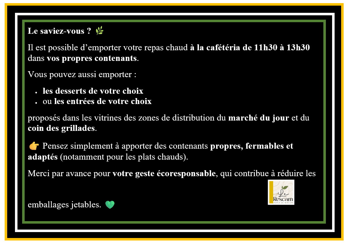 Le saviez-vous? Il est possible d’emporter son repas