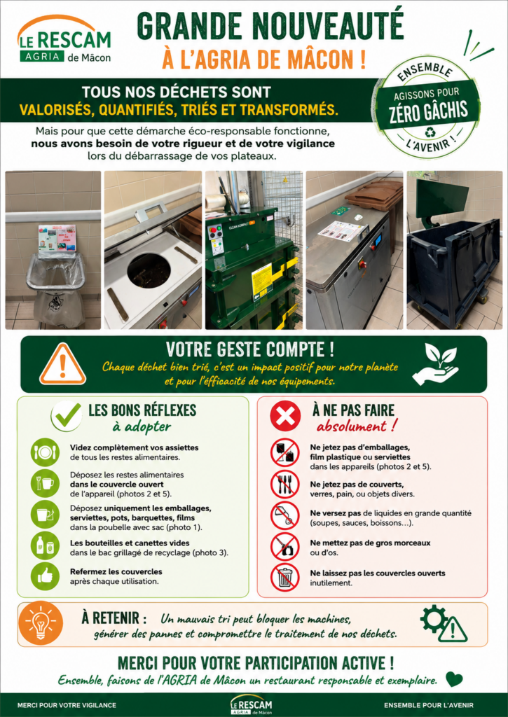 Affiche Le Rescam Agria de Macon : tous nos dechets sont valorises, quantifies, tries et transformes - demarche zero gachis