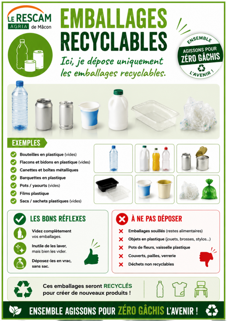 Consignes de tri des emballages recyclables a l Agria de Macon