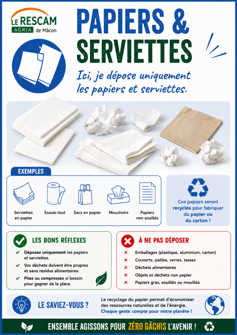 Consignes de tri des papiers et serviettes a l Agria de Macon
